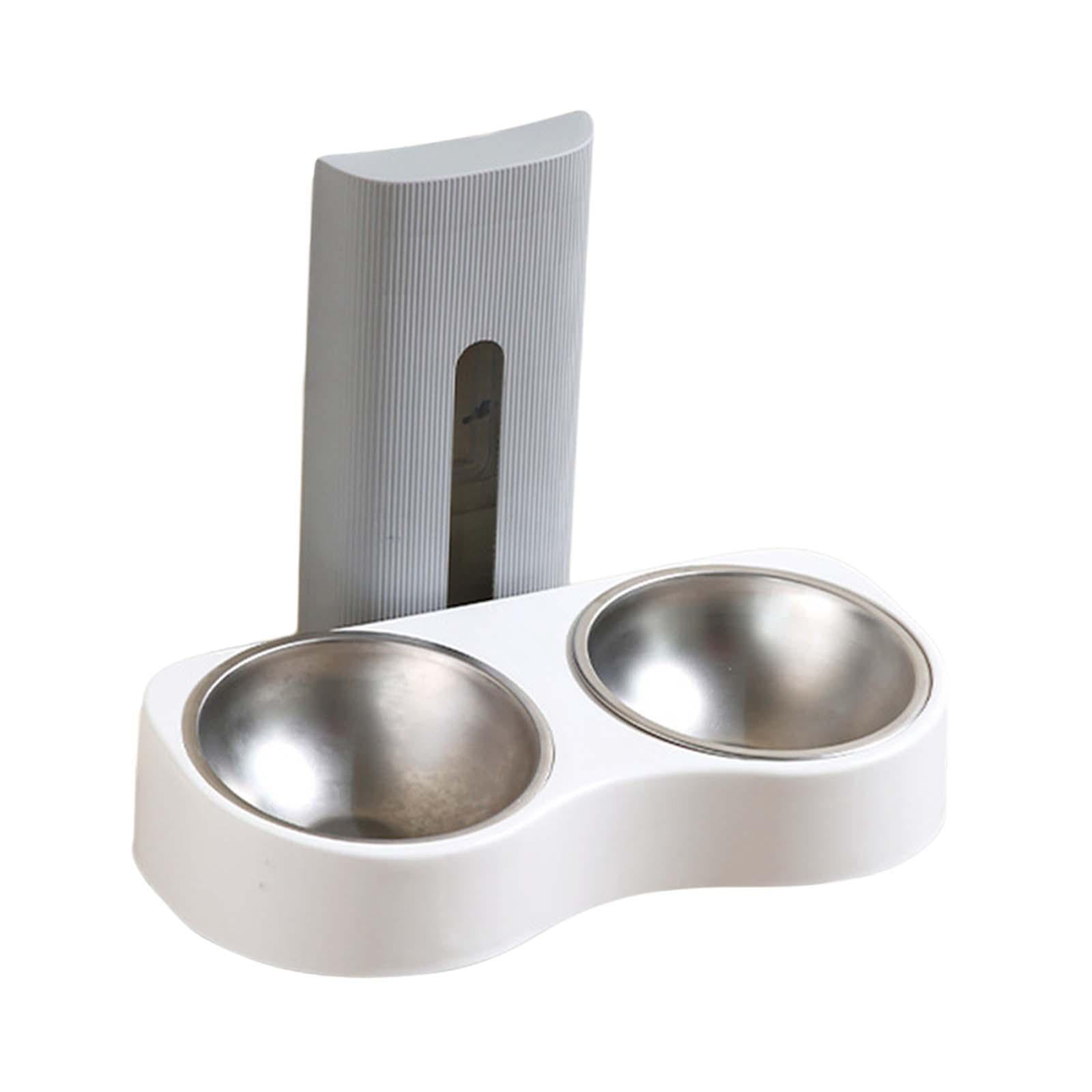 balikha Double Feeding Bowl, Wall Mounted Water Bowl, Space Saving, Accessories,Cats Food Feeder,Feeding Station for Balcony,Dog,Home , Grey and White