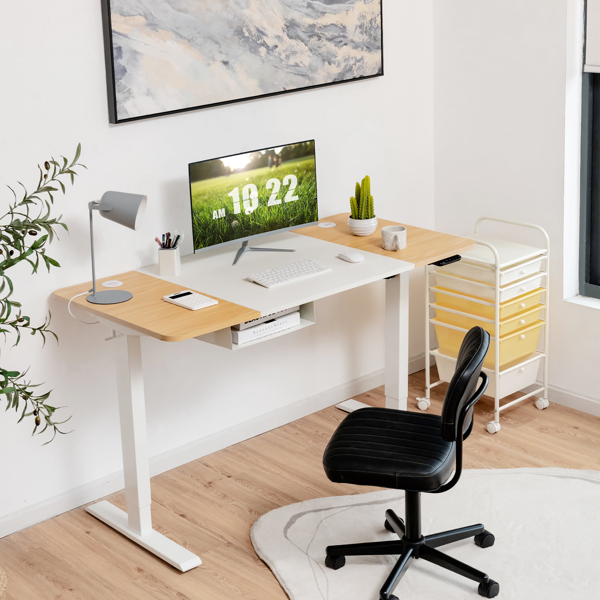 Costway 55''x28'' Electric Standing Desk Adjustable Sit to Stand Table w/USB Port Natural