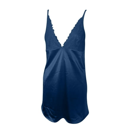 

YYDGH Women Lingerie Lace Chemise Nightgown Satin Babydoll Nightwear Silk Slip Dress Negligee Nightie Sexy Pajamas Navy Blue 4XL