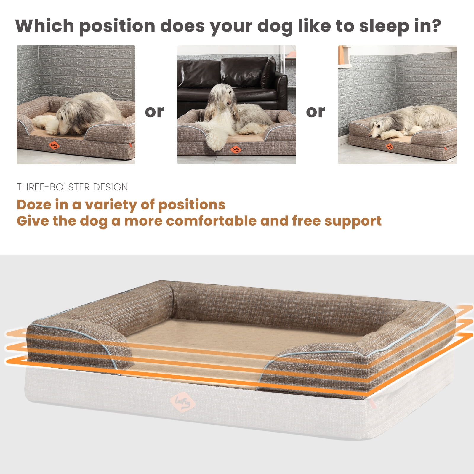 Laifug Orthopedic Premium Memory Foam Dog Bed, Dog Sofa with Washable and Removable Suede Cover, Waterproof Liner and Non-Slip Bottom
