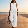 thumbnail image 6 of Women's Casual 2 Piece Outfits, Rayon Blend Sleeveless V-Neck Top, Mid Waisted Solid Color Pants Sets With Pockets, Summer Travel Loungwear Loose Fit | TruBelle,White 2XL, 6 of 7