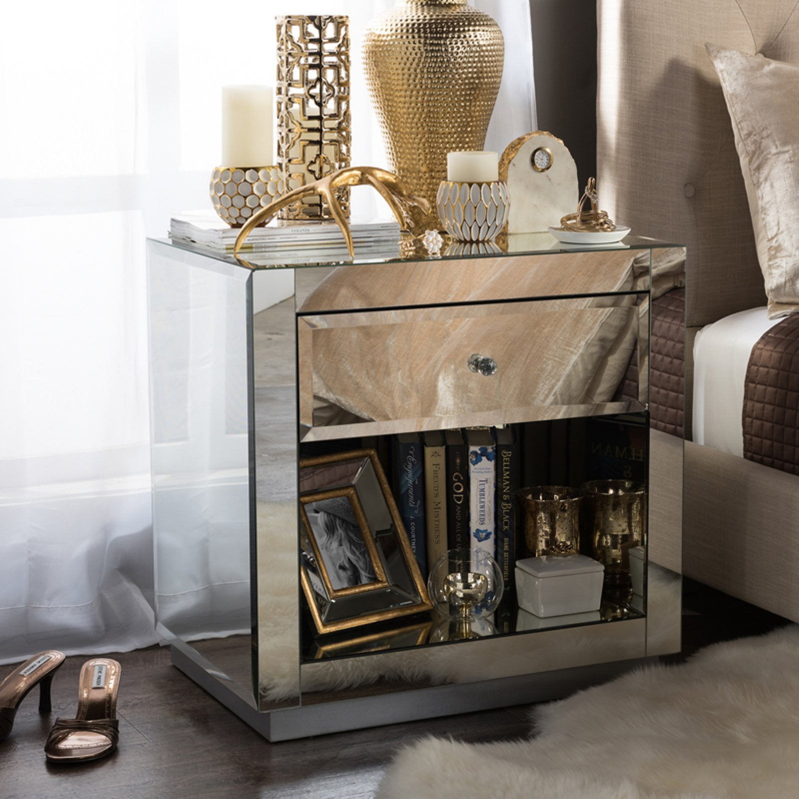 Baxton Studio Rochadh 1 Drawer And 1 Shelf Nightstand Walmart Com Walmart Com