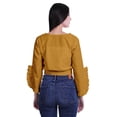 thumbnail image 2 of Moomaya Printed Womens Crop Top Wrap Style Top Wear Ruffle Long Sleeve Casual Summer Blouse, 2 of 6