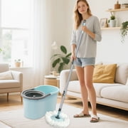 Spin Mop and Bucket, Mop and Bucket with Wringer Set for Home, 360 Spinning Mop Bucket Floor Cleaning Tool with 3 Microfiber Mop Replacement Head Refills,50 Extended Handle for Floor Cleaning Home