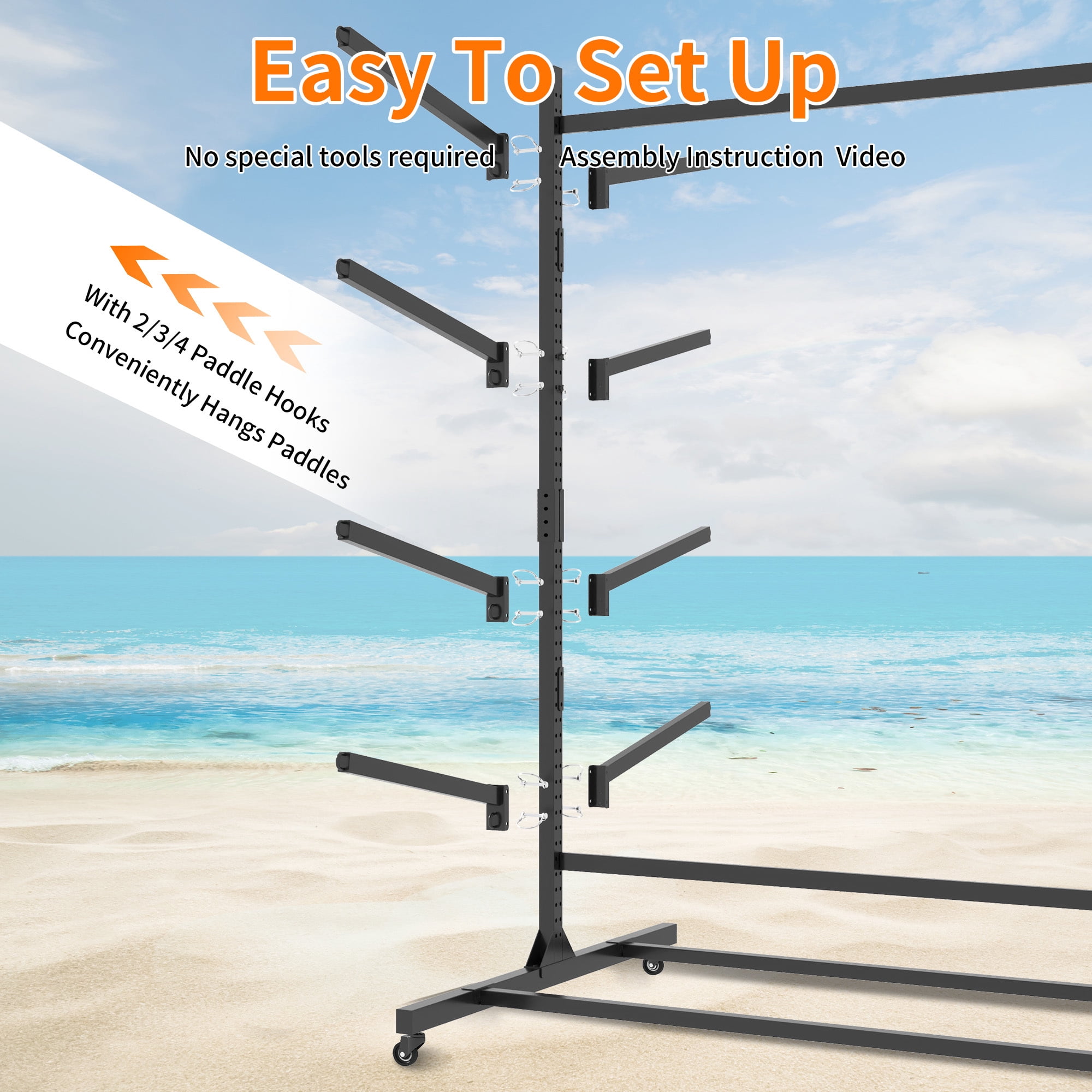 Alvantor 82"H Kayak Storage Rack, Metal Freestand 4 Layer Adjustable Stand with Wheels, Heavy Duty Storage Rack for Kayak, Canoe, SUP & Surfboard