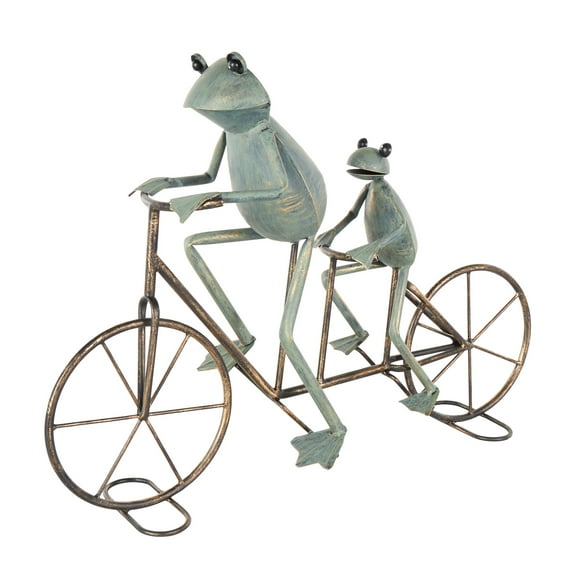 DecMode 17" On Bicycle Frog Garden Sculpture with Gold Accents