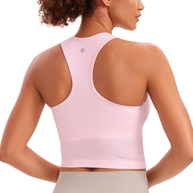 Sostén CRZ YOGA sin costuras, acanalado, espalda nadadora, con relleno, rosa, talla L