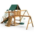 Gorilla Playsets Frontier Wooden Swing Set with Green Vinyl Canopy
