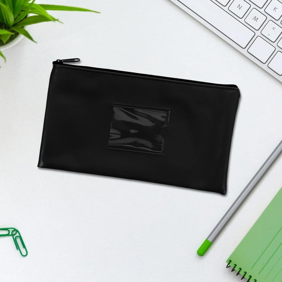 FRCOLOR 2pcs Money Bank Deposit Bag with Zipper Fake Leather Money Cash Coin Pouch with Framed ID Window for Men Women
