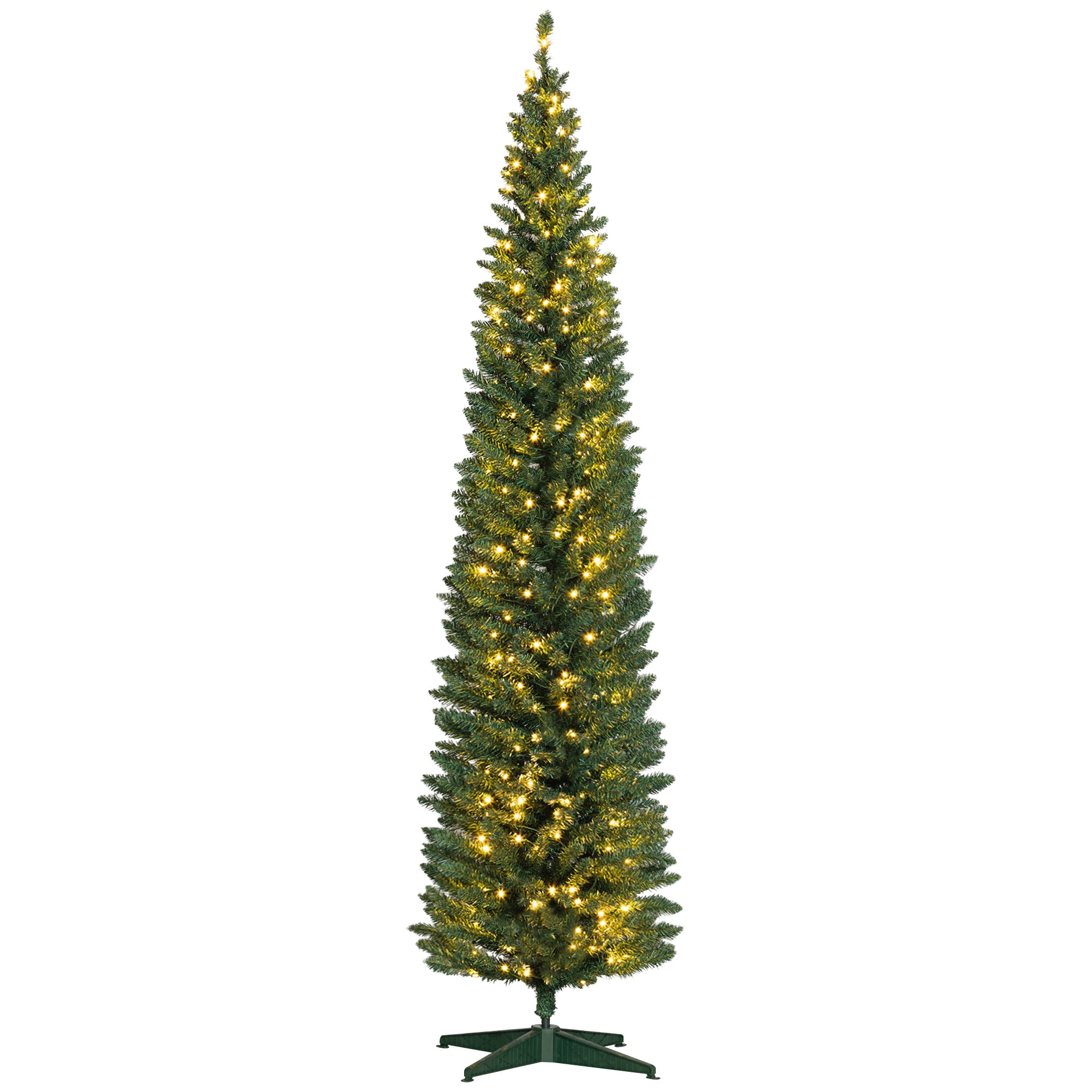 8 ft Pre-Lit Slim Artificial Christmas Tree with 300 Warm White LED Lights, Green