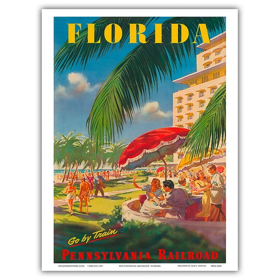 Florida - Go By Train - Pennsylvania Railroad - Vintage Railroad Travel Poster c.1950s - Master Art Print (Unframed) 9in x 12in