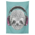 thumbnail image 3 of Ambesonne Sloth Tablecloth Rectangular Table Cover, DJ Sloth Headphones, 60"x84", Teal Grey Fuchsia, 3 of 4