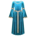 thumbnail image 3 of TiaoBug Girls Medieval Retro Long Dress Halloween Costume Kids Flare Sleeve Velvet Princess Carnival Ball Gown Light Blue 6, 3 of 6