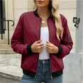 thumbnail image 2 of WTOBBY Women's Zipper Pocket Jacket Long Sleeve Solid Color Lightweight Outerwear Casual Loose Fit Comfortable Street Style with Front Pockets for Spring Fall Daily Wear,Red XL, 2 of 6
