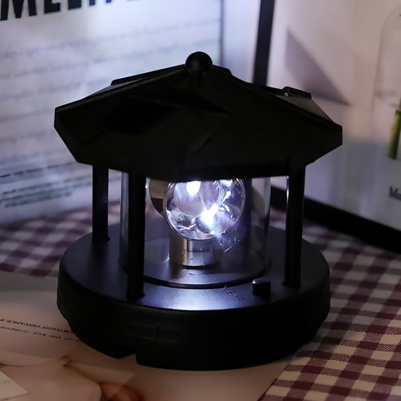 Lenkho Solar Rotating Lighthouse Lantern Lights, Waterproof Outdoor LED Lighthouse Stake Light, 360-Degree Rotating Beacon Lamp for Garden, Yard and Pathway Decoration