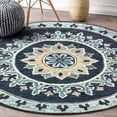 thumbnail image 7 of Laddha Home Designs 5' Blue and Yellow Floral Medallion Hand Hooked Round Area Throw Rug, 7 of 7