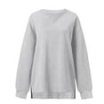 thumbnail image 3 of Fiaer Crew Neck Sweatshirts Women Plus Size Trendy Side Split Pullover Long Sleeve Loose Fit Casual Fashion Tops Light Gray XL, 3 of 4