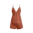 thumbnail image 6 of MGDXOX Women's Satin 2 Piece Skirt Sets Lace Trim Silky Spaghetti Strap Cami Tops Cute Mini Skirt Sleepwear Lounge Outfit Brown XL, 6 of 6