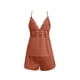 thumbnail image 5 of Mujeres Seda Pijamas Conjunto Pantalones Cortos Encaje Casual Recorte, Pendiente Cuello en V Hielo Seda Dos Piezas de Ropa de Dormir, 5 of 6