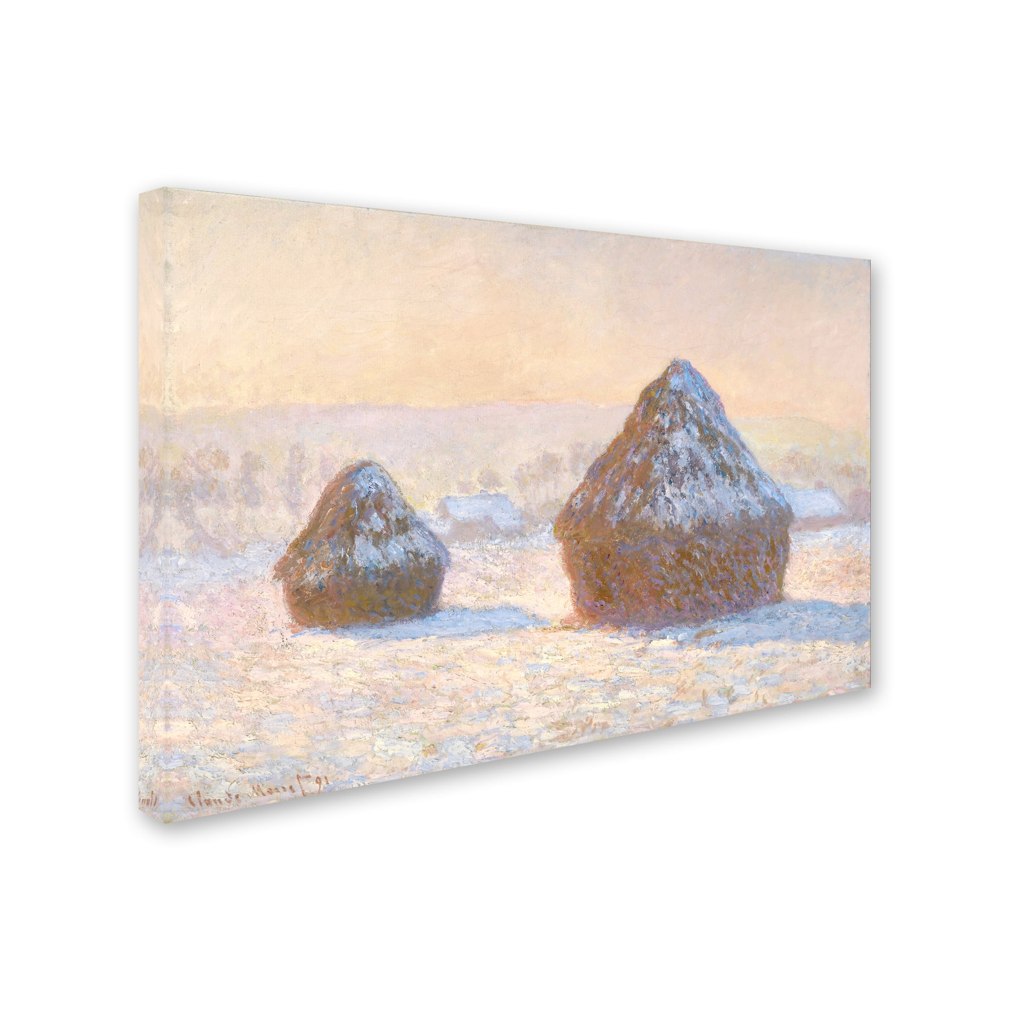 Trademark Fine Art 'Wheatstacks Snow Effect In Morning' Canvas Art by Monet