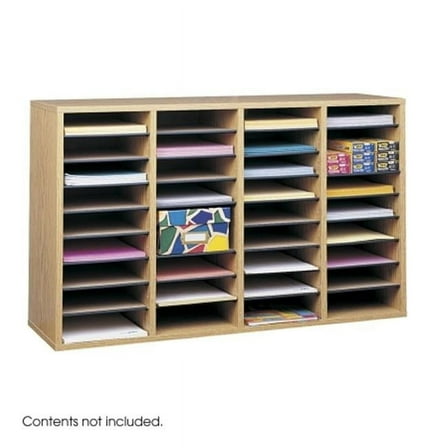 Oak Wood Adjustable Literature Organizer- 36 Compartment