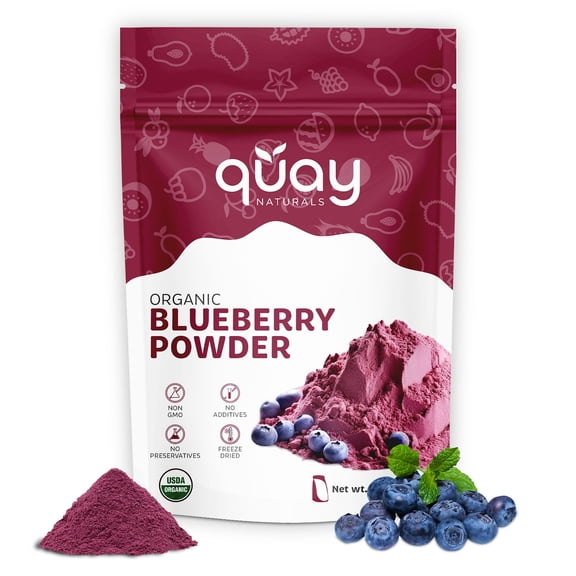 Quay Naturals Organic Blueberry Powder, Freeze-Dried, Non-GMO, Wild-Harvested, 94 Servings, Natural Smoothie Mix, 4 oz