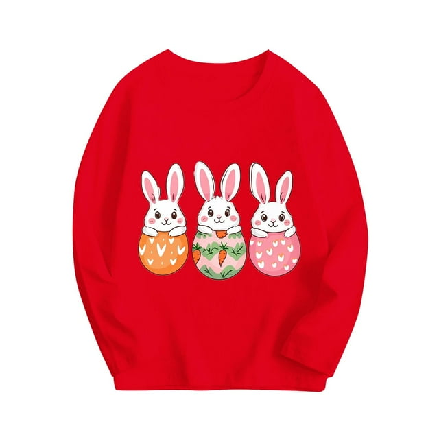 FAIWAD Kids Happy Easter Day Tops Cute Easter Eggs Printed Trendy Pullovers Bunny Rabbit Graphic Long Sleeve T-Shirt