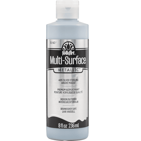 FolkArt Multi-Surface Acrylic Paint, Satin Finish, Silver Sterling, 8 fl oz