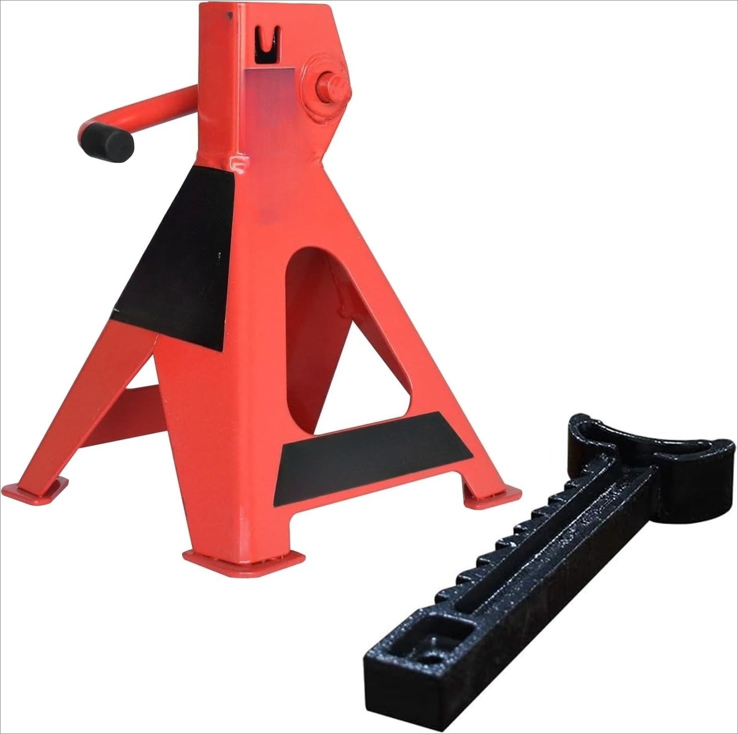 Steel Jack Auto Stands, 3 Ton (2.7 metric Ton) Capacity, Easy to Use, Adjustable Height, 6,000 lb, 1 Pair, Black and Red