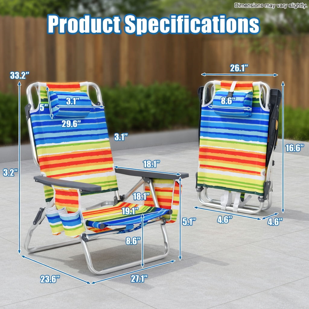 Hommoo 4-Pack Adjustable 5-Position Folding Beach Chair Set with Pillow, Lightweight Aluminum Frame, Waterproof PVC Fabric, Yellow