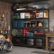 55.2W x 85.8H Wire Shelving Rack 3000Lbs Metal Storage Shelves with Wheels 5 Tier Heavy Duty Storage Rack for Garage Rolling Shelving Unit Adjustable Steel Shelves for Kitchen Pantry, Black