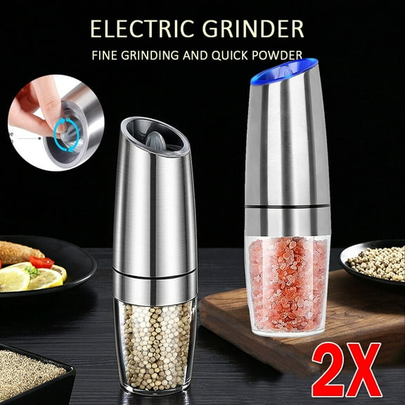 2Pcs Electric Salt And Pepper Grinder Mill Set Gravity Sensor Battery Powered