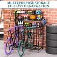 thumbnail image 3 of GIOTORENT Garage Bike Storage Rack, Heavy Duty Freestanding Adjustable Bike Rack with Shelves, Holds 3–4 Bikes, Garage Organizer with Hooks, 3 of 8