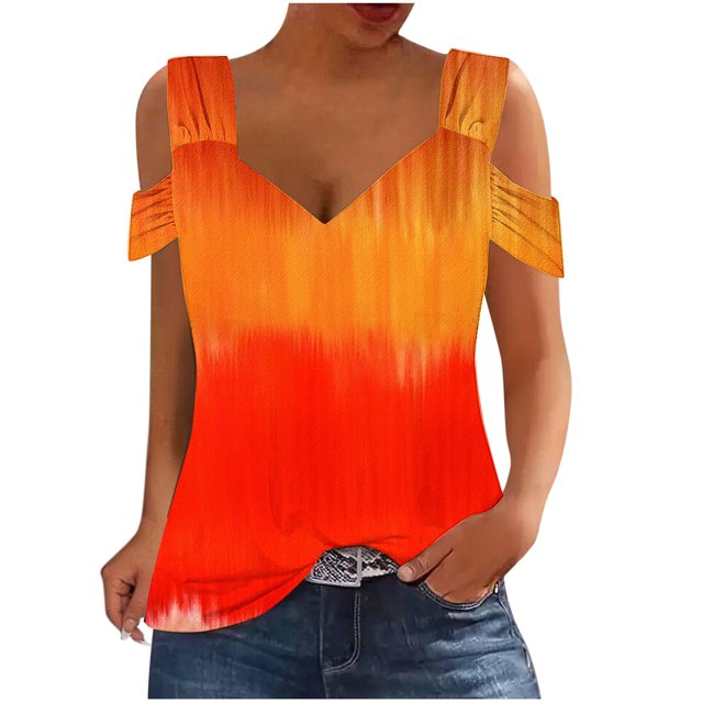 Camisas de Manga Corta para las Mujeres, Cuello en V Plegable de Impresión Del Hombro Top Casual Hecho de Poliéster Cómodo para el Verano, Tops de Bikini para las Mujeres