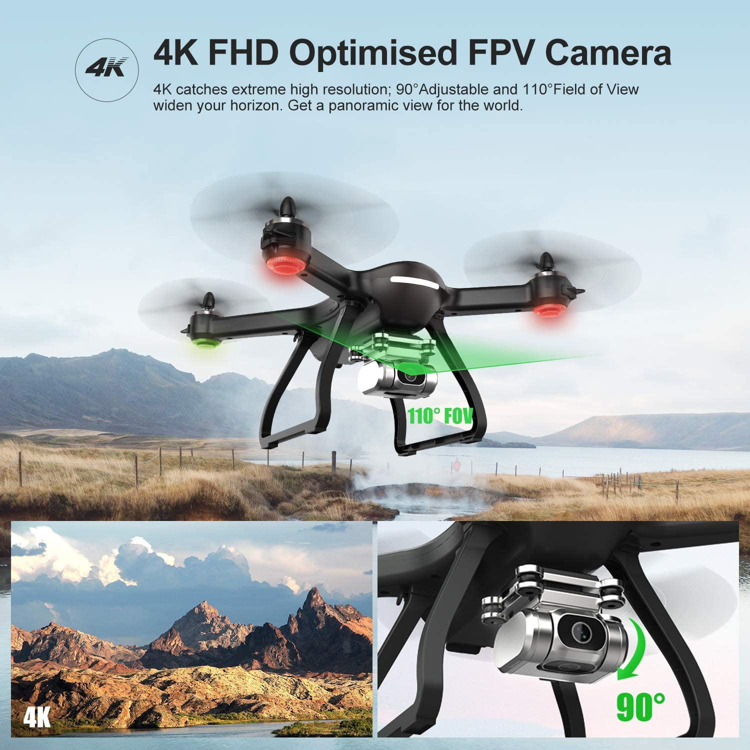 Holy Stone HS700 2K GPS RC Drone HD Camera Brushless Selfie Quadcopter 2 Battery