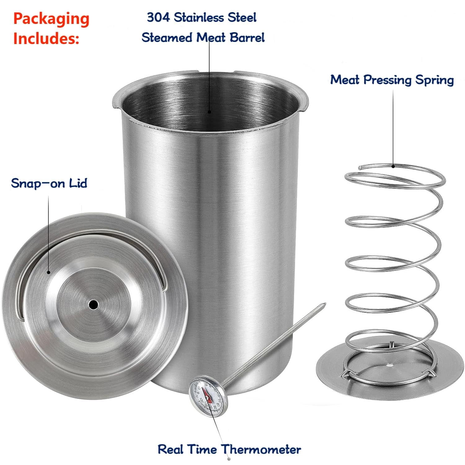 Meat Press Mold for Deli Meats.Stainless Steel Ham Maker with Thermometer for Homemade Lunchmeat Bacon, Silver