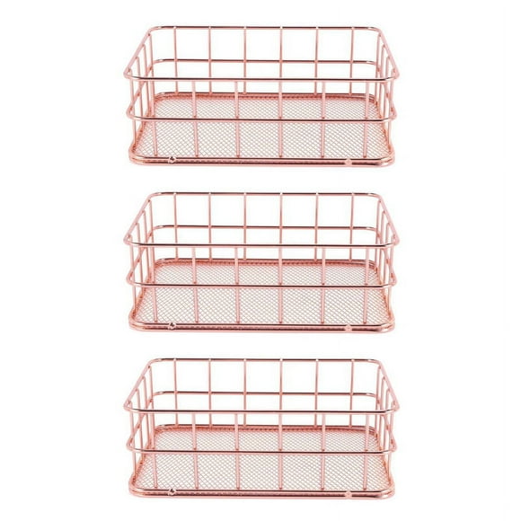cestas de almacenamiento de alambre de metal para baño, organizador de maquillaje, soporte para pinceles y bolígrafos dorados, cesta de almacenamiento de malla de alambre