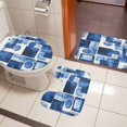 thumbnail image 5 of Abstract Color Block Bathroom Rugs Set Blue White Leave Geometric Vintage Art Non Slip Absorbent Soft Bath Mats 3 Piece Set with Bathroom Rug, U-Shaped Floor Mat, Toilet Seat Cover Large Size, 5 of 9