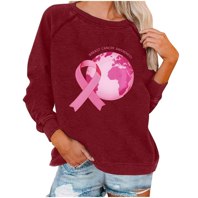 Rbaofujie Chandails pour Femmes Tendance Femmes Décontracté Manches Longues Col Rond Hauts Blouse Ample Sweat Imprimé Vin Automne Chandails à Capuchon pour Femmes
