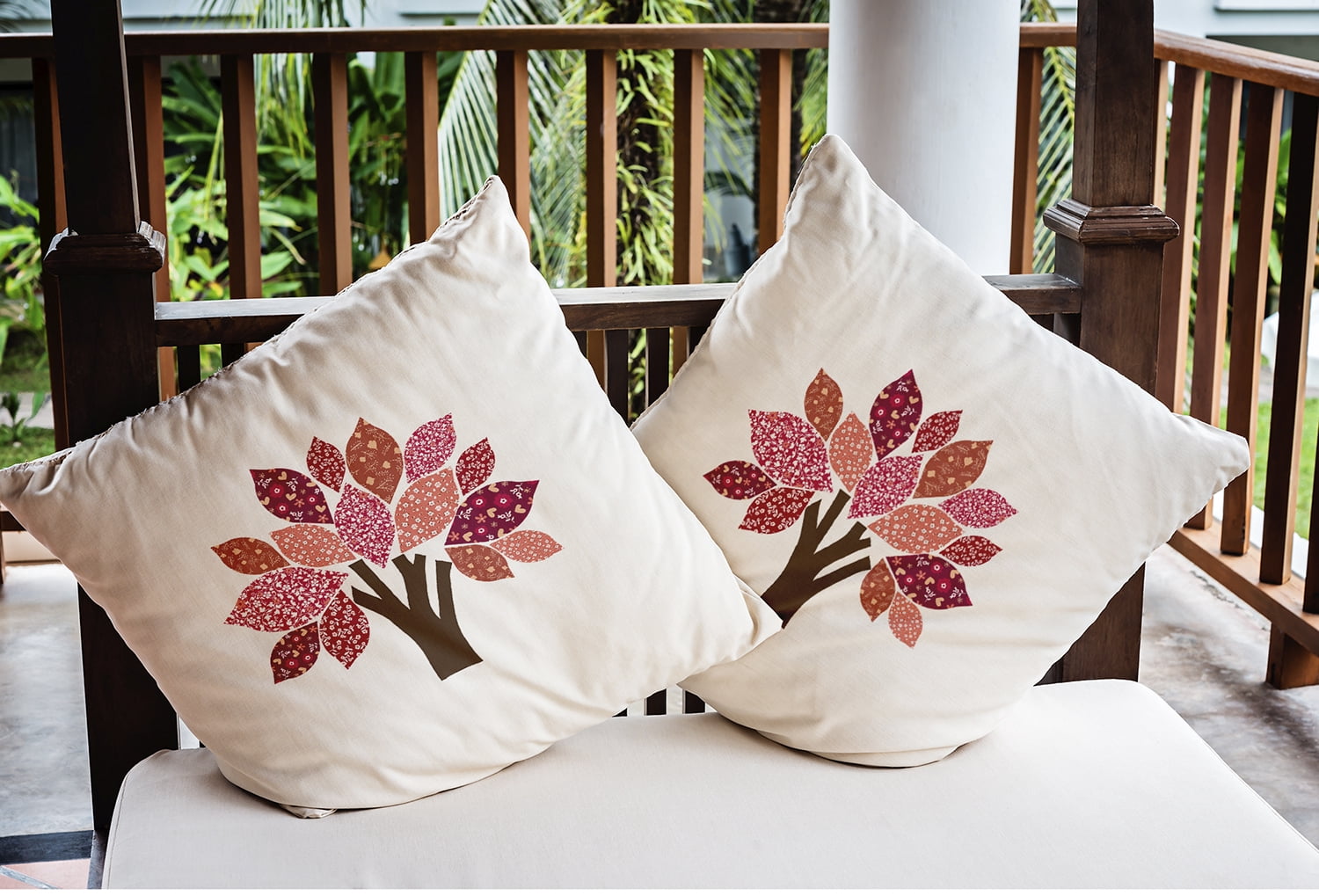 20" x 20" Simply Daisy Printed Quilt Tree Polyester Indoor/Outdoor Pillow, Fuschia Qty 1