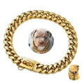 thumbnail image 2 of Gold Chain Dog Collar, Double Cuban Chain Collar with Luxury Zirconia Buckle, 14mm Stainless Steel Collar, For Medium to Large Dogs/14 inches, 2 of 8