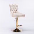 thumbnail image 3 of PORKISS Bar Stools Set of 2, Gold Velvet Swivel Barstools with Tufted Backs and Footrests, Upholstered Adjustable Seat From 27" to 35" for Home Pub, Kitchen Island, Beige, 3 of 12