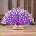 thumbnail image 2 of Paper Fans Set - Paper Fan Case - Chinese Style Dance Wedding Party Lace Silk Folding Hand Held Flower Fan Purple - 1 Chinese-Style Gold-Embossed Folding Fan, Purple, 2 of 2