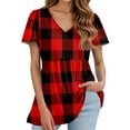 thumbnail image 2 of TQWQT Women Summer Tops Short Sleeve Peplum V Neck Shirts Casual Trendy Tunic Top Puff Sleeve Color Block Blouses Beach Vacation Clothes Red M, 2 of 5