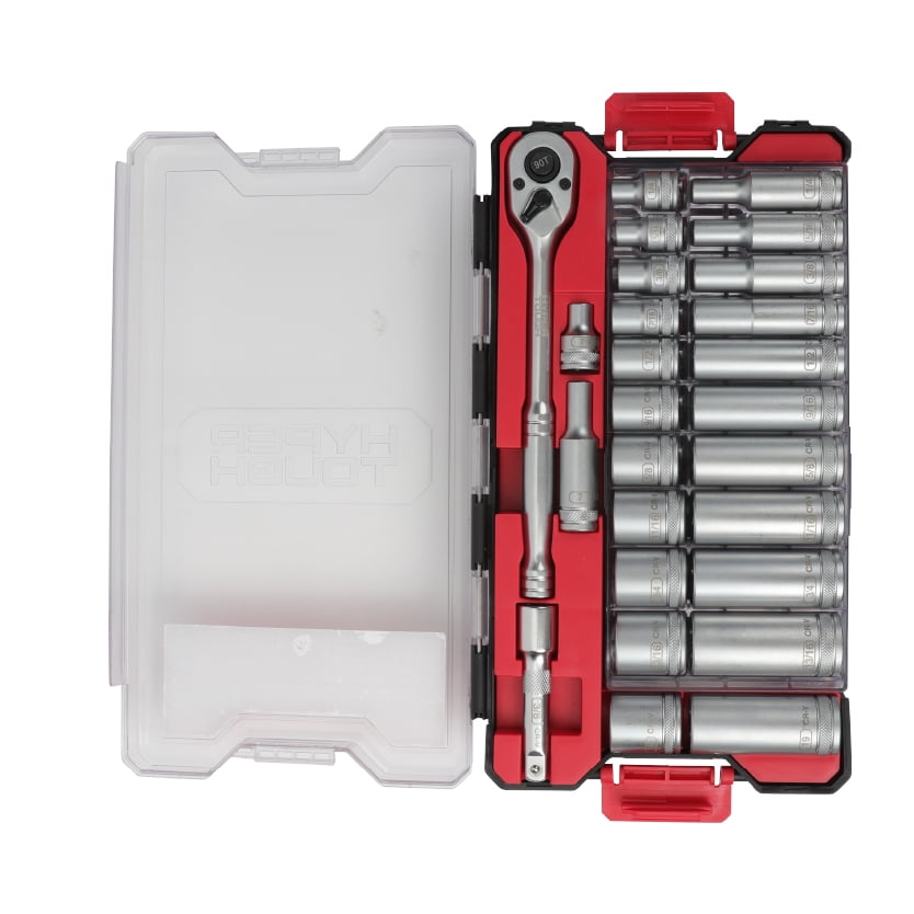 Hyper Tough 3/8-inch Drive Ratchet and Socket Set, SAE and Metric, 48 Pieces