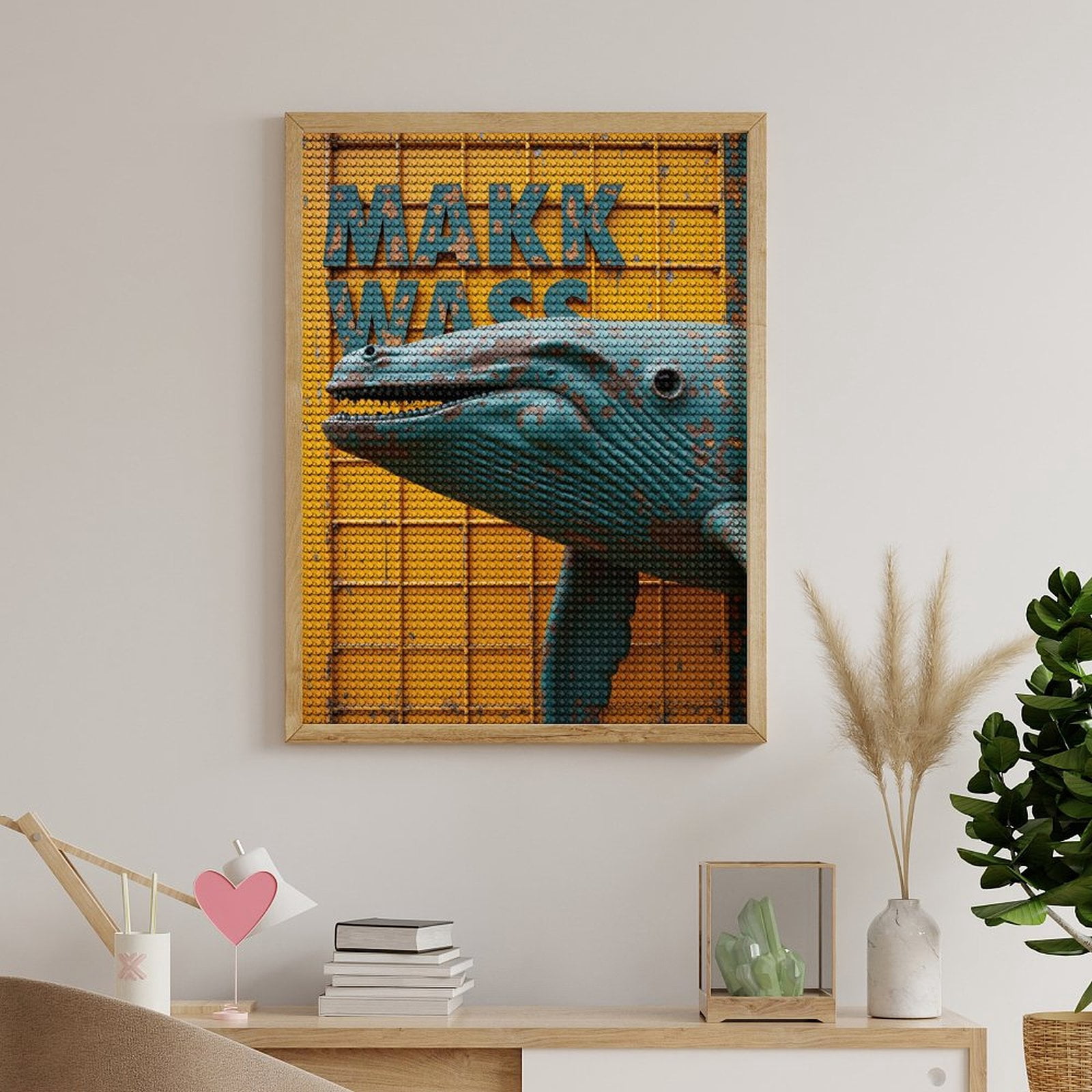 Diamond Art Kits for Adults, Blue Whale Sculpture Against Yellow 5D Diamond Painting Kits for Adults Beginners, DIY Full Drill Diamond Painting, Gem Art and Crafts 12x16