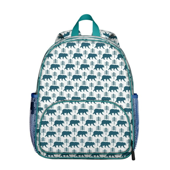 Artistic Bear Student Backpack – Cute Brown Polar Bear Cartoon Print With Forest Winter Hunting Design