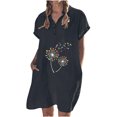 thumbnail image 1 of Vestido casual de color sólido con botones de solapa y manga corta de algodón y lino para mujer Pompotops ghjkhdj18605, 1 of 8