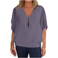 thumbnail image 7 of Fesfesfes Women's Print Color T-Shirt Three-Quarters Sleeve V-Neck Pullover Tops with Buttons Down Hem Fashion for Fall Outdoor Blouses(Gray#2,5XL), 7 of 7