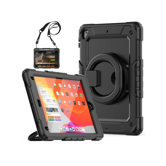 Case for iPad 9.7 inch 2018 2017 with Screen Protector Pencil Holder [360 Rotating Hand Strap]Stand Shoulder Strap for iPad 5th / 6th Generation / Air 2 / Pro 9.7